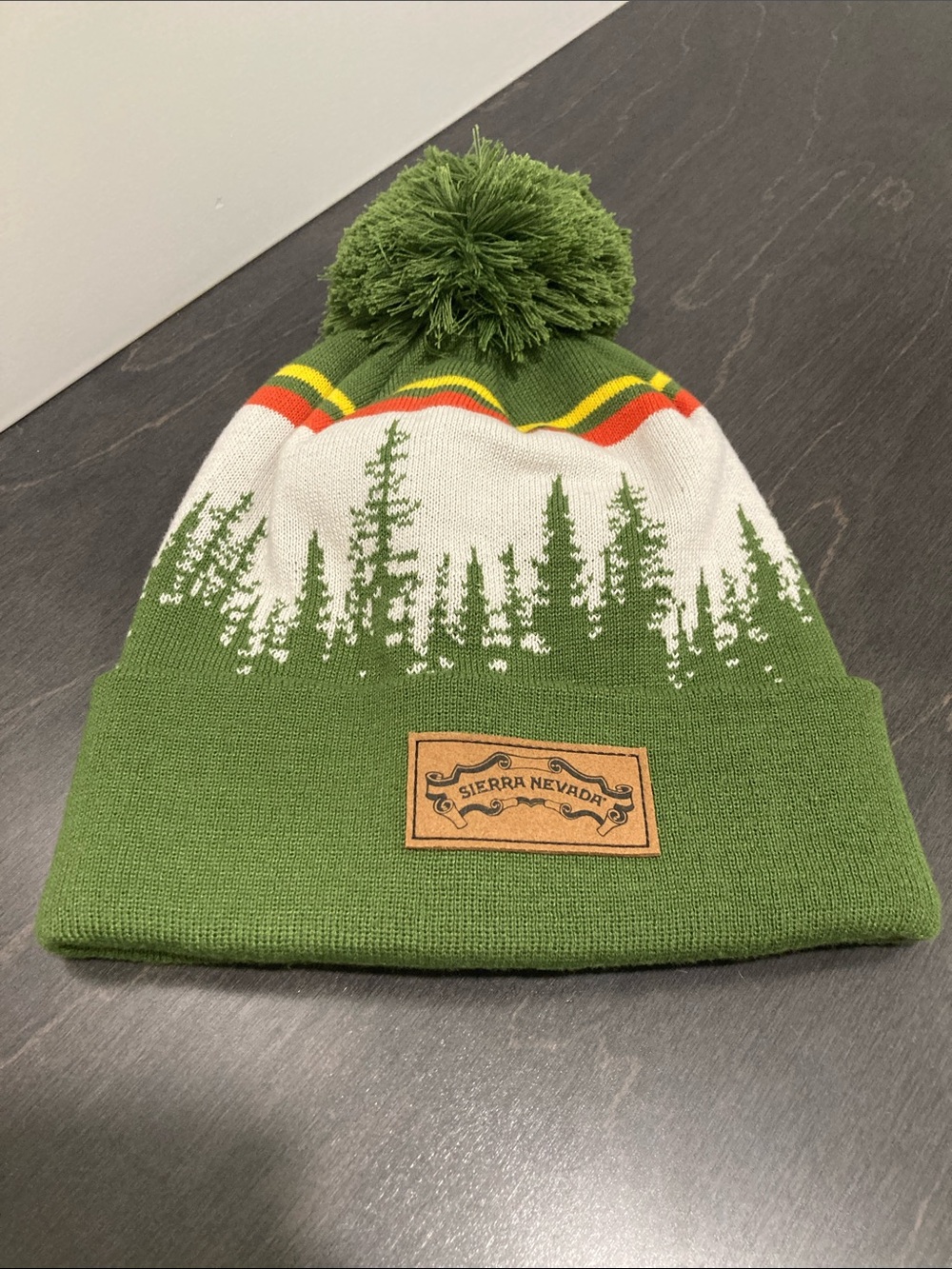 Sierra Nevada Brewing Co. Winter Pom Beanie-Knit Tree Pattern Hat-EUC-CabinCore